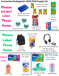 Kindergarten 25-26 School Supply List
